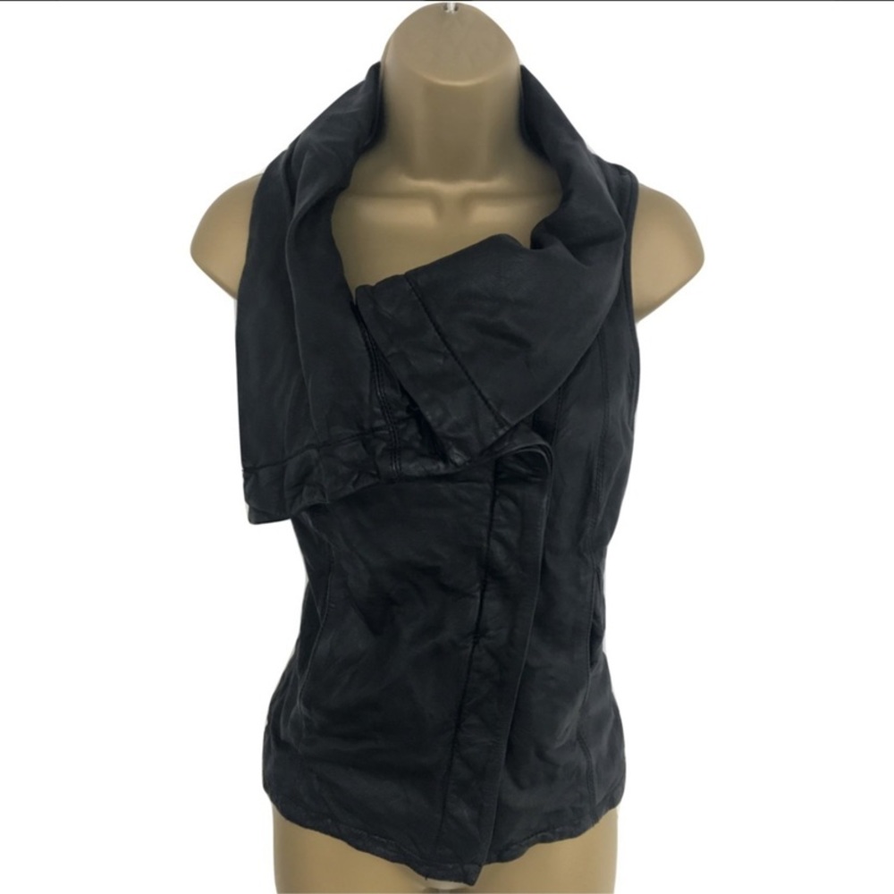 All Saints Kadian Black Leather Vest Gilet